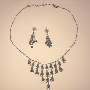 Miniature onyx stone stainless steel necklace & earrings